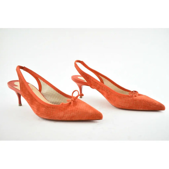 Christian Louboutin Hall Sling Pump 55 VIF Red Orange Suede Slingback Heel 38 - Picture 4 of 12